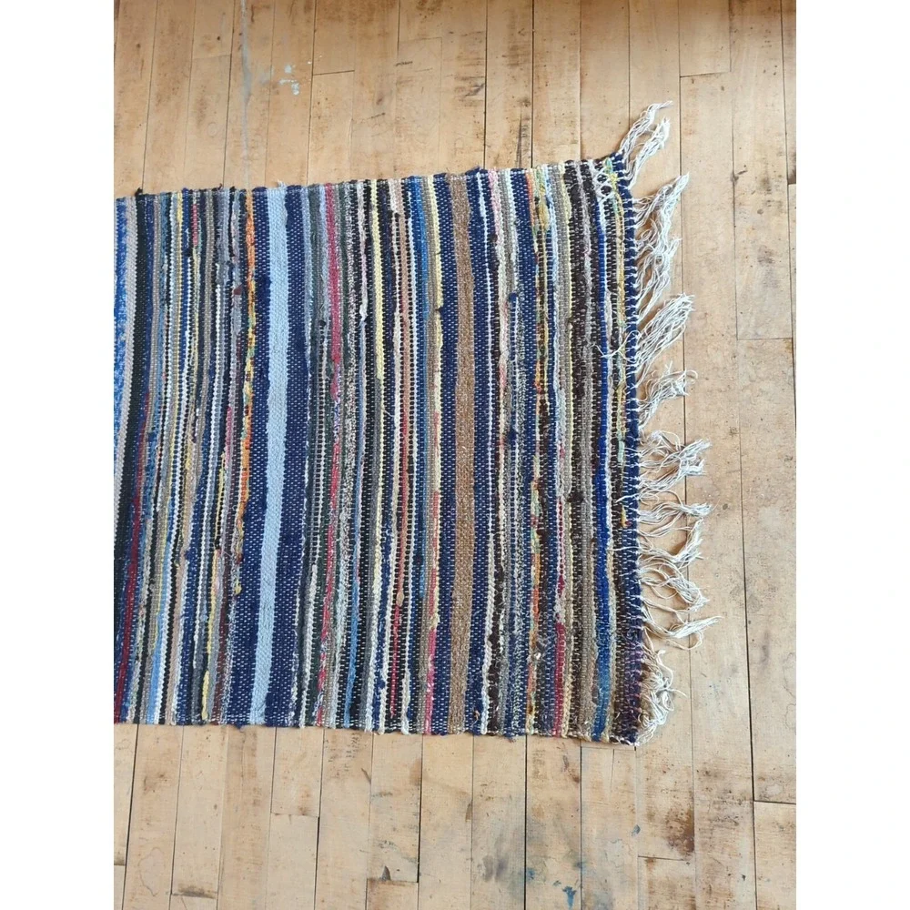 Antique Imported Swedish Hand Made Rag Rug‎ Runner (26.25